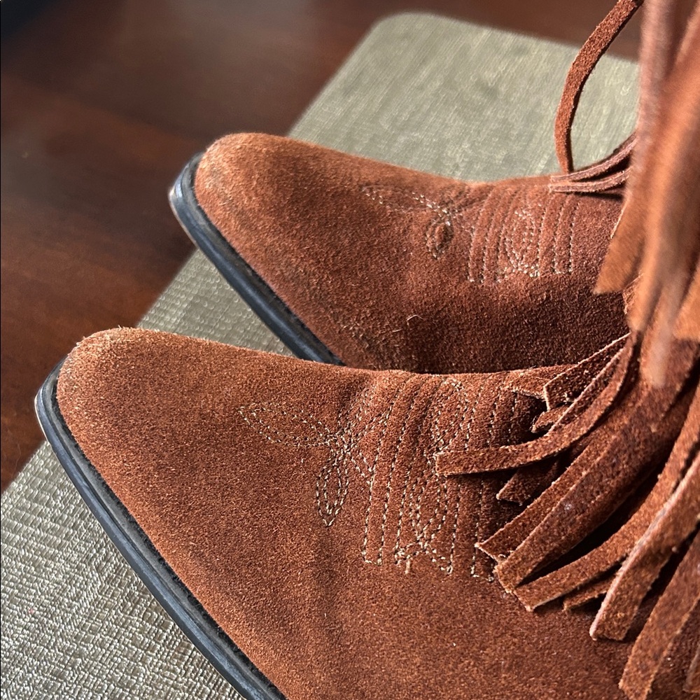 Shyanne Brown Suede Fringe Western Ankle Boots - Picture 5 of 9